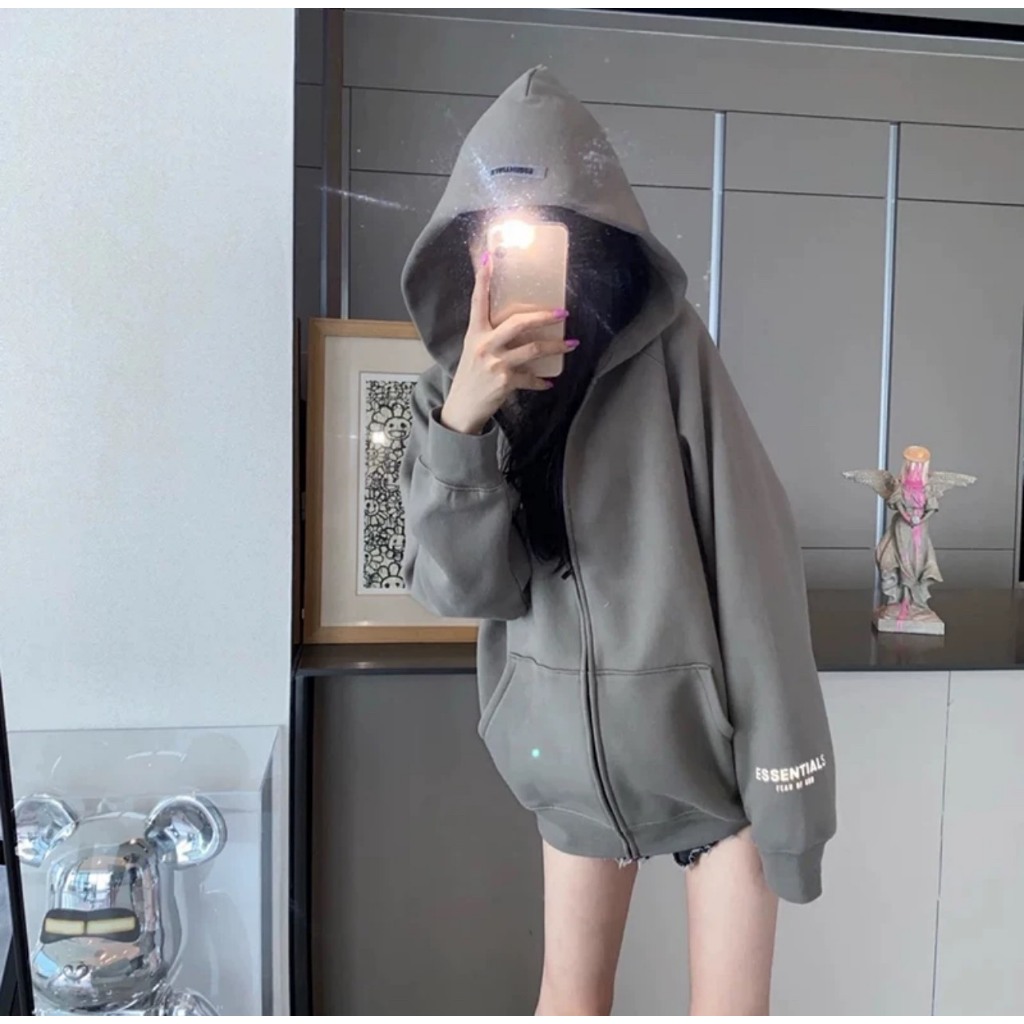 Áo hoodie zip Essentinal khóa kéo nỉ bông siêu dày form rộng ,áo khoác zip  nam nữ tag mác đầy đủ chất lượng Jerry Shop