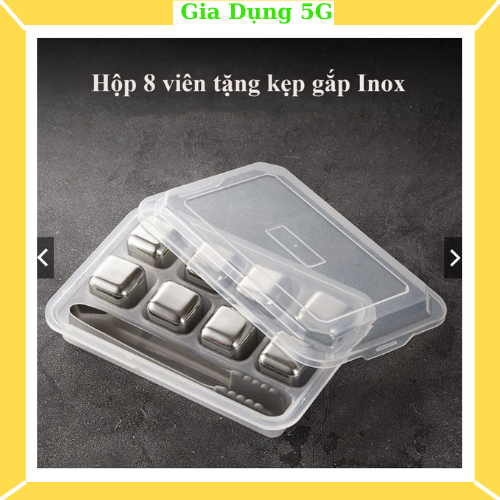 Đá lạnh vĩnh cửu Inox 304 cao cấp (hộp 8 viên tặng kẹp gắp)