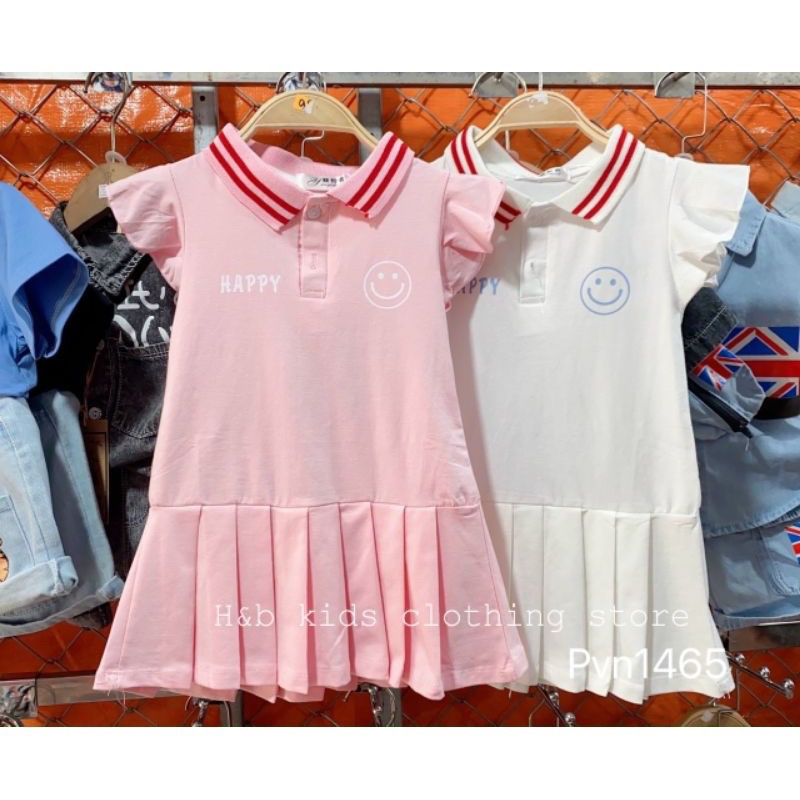 Váy Polo Cotton Xếp Ly 2 Màu Trắng, Hồng Cho Bé Gái - Umee kids