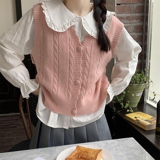 Áo len gile cổ chữ V trơn màu basic có khuy kiểu dáng Hàn Quốc thời trang ullzang hot trend