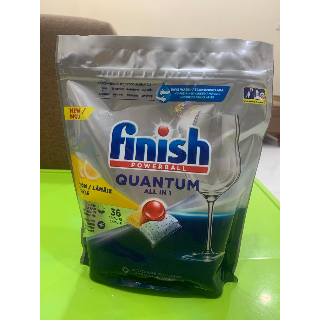 Viên Rửa Chén Bát Cao Cấp Finish Quantum All in 1 loại 12 chức năng túi 60 viên - Hương Chanh nhập khẩu EU đủ tem nhãn