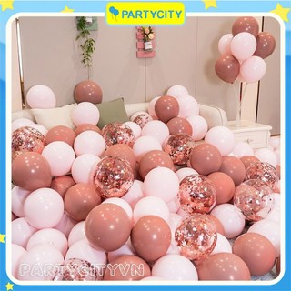 Set 30 bóng bay trang trí sinh nhật, bóng bay trang trí phòng cưới, party, mix bóng màu hồng đậu, rosegold, pastel