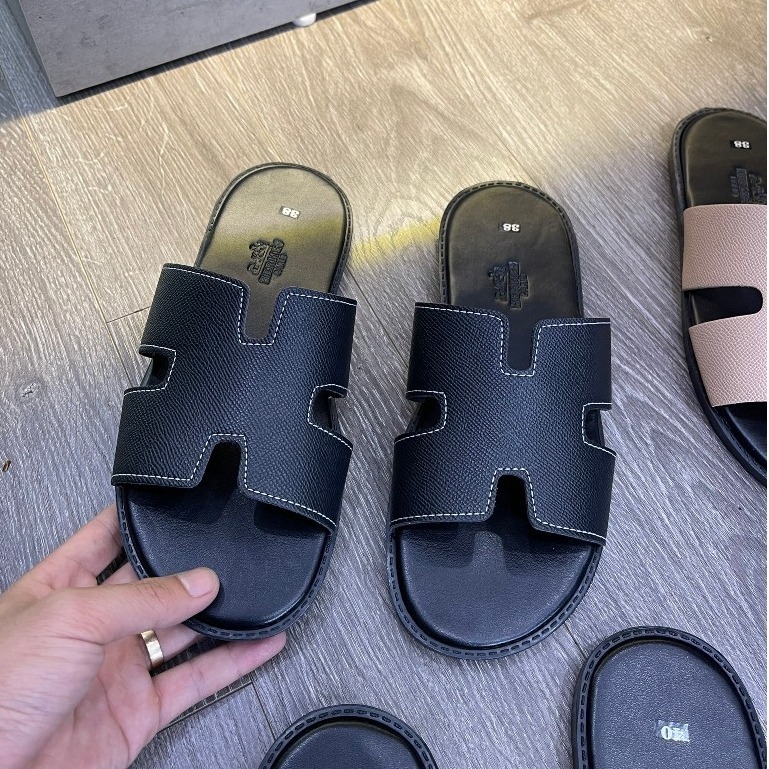 Dép HM Nam Full box Đế Gỗ Quai Phối Chỉ Trắng Cực Sang-Dép HM Nam Hot hit