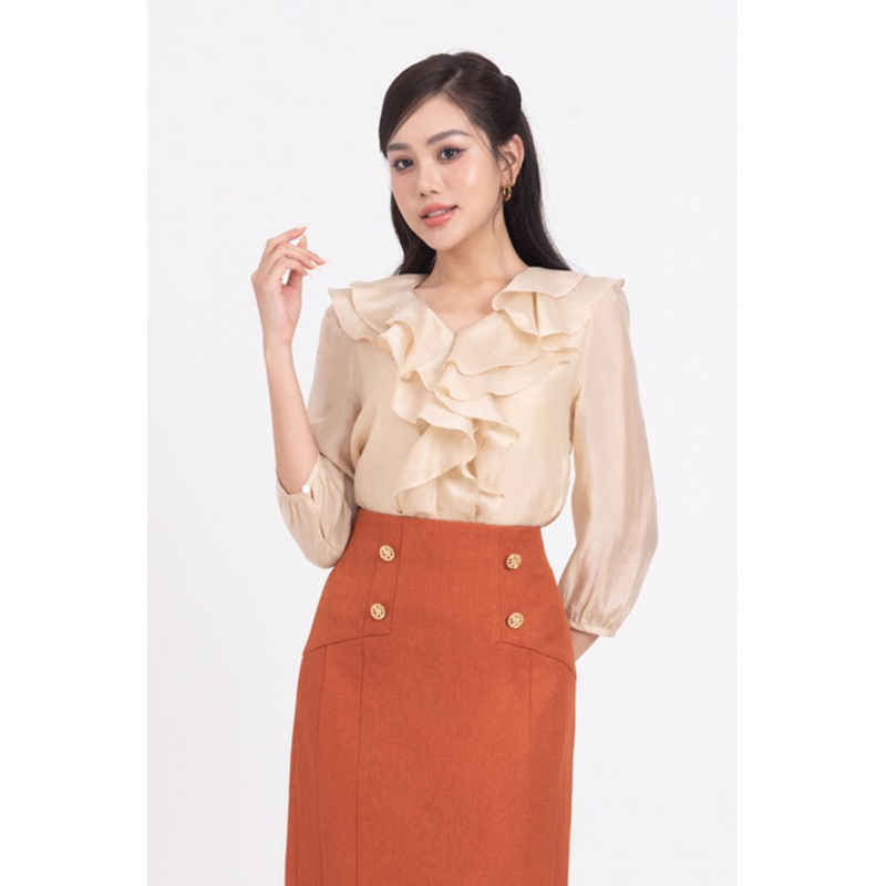 Áo sơ mi phối bèo cao cấp Ivy moda