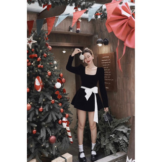 Đầm nhung nơ basic đáng yêu