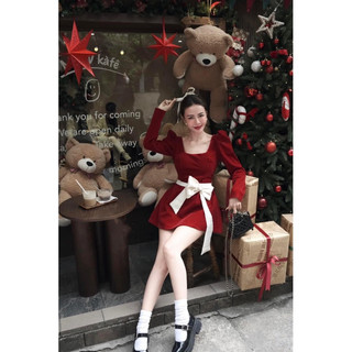 Đầm nhung nơ basic đáng yêu