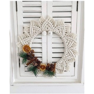 Vòng nguyệt quế macrame, vòng trang trí noen, treo cửa