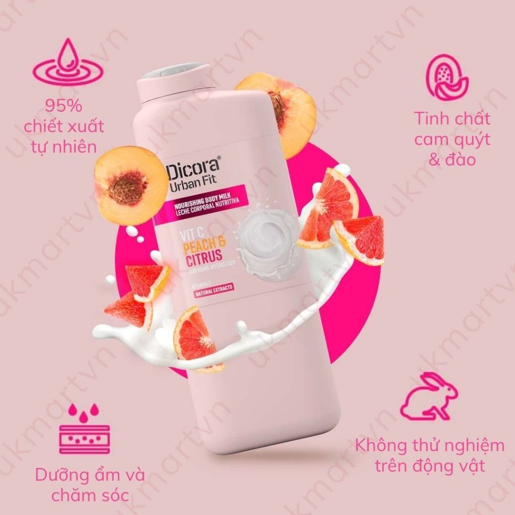 Sữa tắm Vitamin C Cam quýt & Đào Dicora Urban Fit 400ml - 750ml