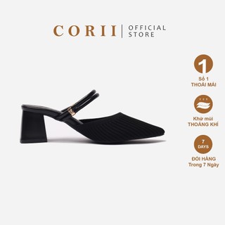 CORII - Giày Mule Cao Gót Quai Ngang Mũi Nhọn Flower 2.0 Thời Trang và Thoải Mái Nhất - CR6FL21 Đen