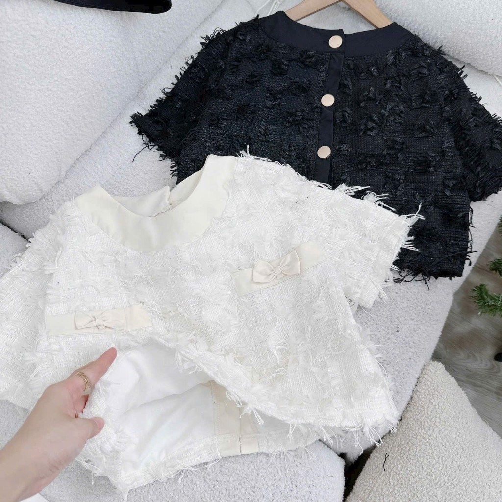 Set áo dạ croptop tay con mix quần đùi lưng cao