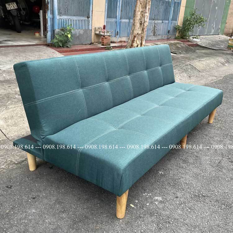 Sofa Giường Gấp Gọn Dài 1.8m Có 6 Chân Gỗ Nệm Cứng Không Lò Xo - Giường Ghế Thông Minh Gấp Gọn Màu Xanh Rêu