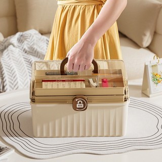Hộp y tế mini hộp đựng thuốc và dụng cụ y tế di động có 3 tầng và quai xách tiện lợi
