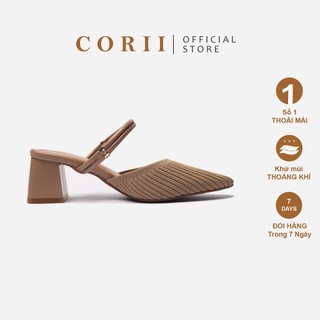 CORII - Giày Mule Cao Gót Quai Ngang Mũi Nhọn Flower 2.0 Thời Trang và Thoải Mái Nhất - CR6FL21 Beige Đậm