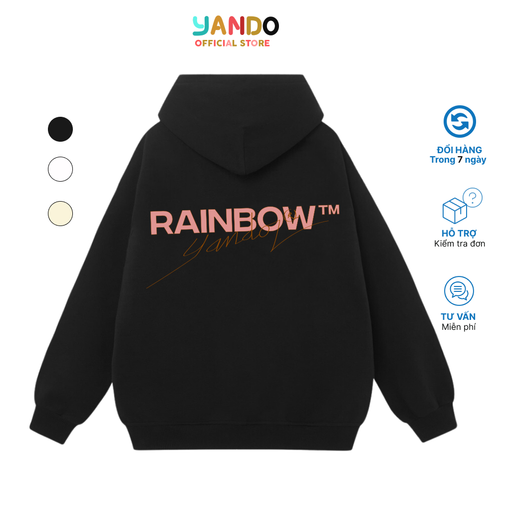 Áo Hoodie Rain Bow Form Rộng Unisex YANDO OUTFITS N58 Losto Nỉ Cotton French Terry 350GSM Local Brand