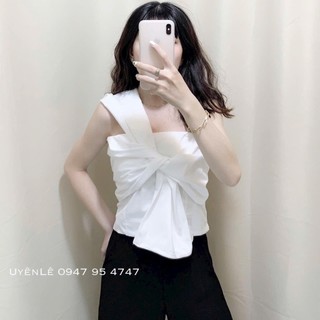 Áo kiểu vắt nơ chéo chun lưng chất kate mềm