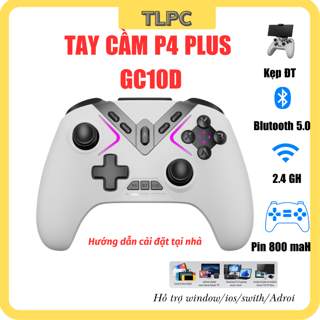 Tay Cầm Chơi Game GC10D không dây bluetooth và cắm dây chơi fifa online 4 cần xoay 360 sử dụng gyro trên Ghensin bh 3t