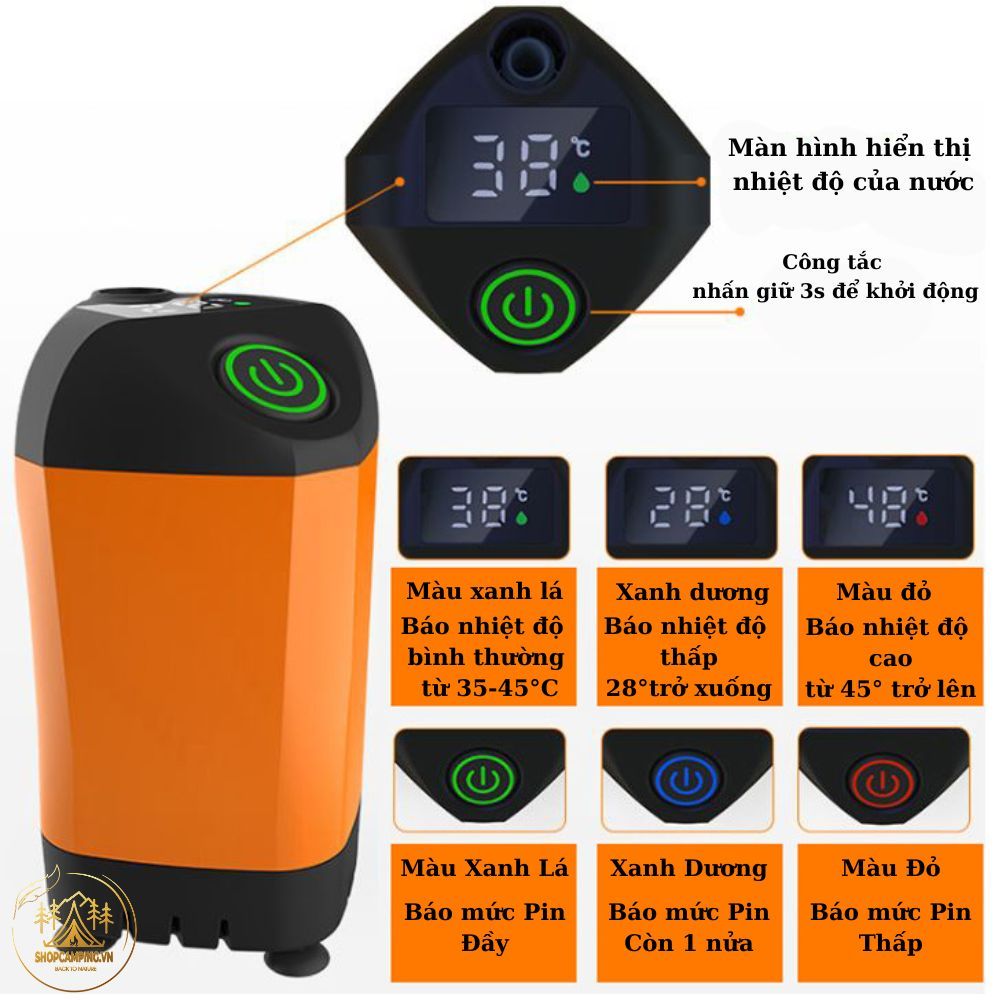 Vòi sen dã ngoại pin sạc dung lượng 4500mah, vòi sen tắm dùng cho cắm trại dã ngoại