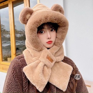 Mũ lông cừu tai gấu kèm khăn ấm áp
