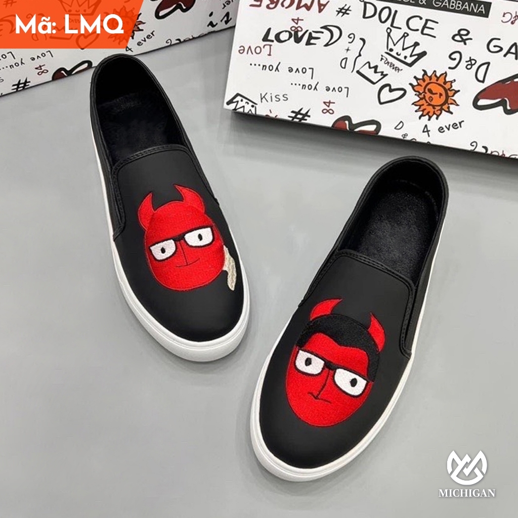 Giày cói DG hình thêu mặt quỷ đỏ - giày lười cói hot trend ss2023