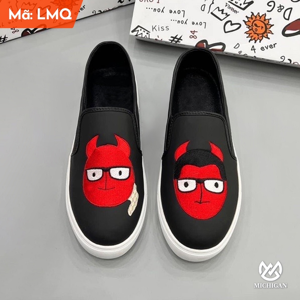 Giày cói DG hình thêu mặt quỷ đỏ - giày lười cói hot trend ss2023