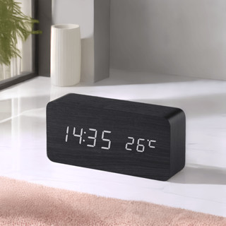 Đồng Hồ Báo Thức Để Bàn Bằng Gỗ, Decor trang trí bàn học, bàn làm việc Đèn Led, CÓ NHIỆT KẾ