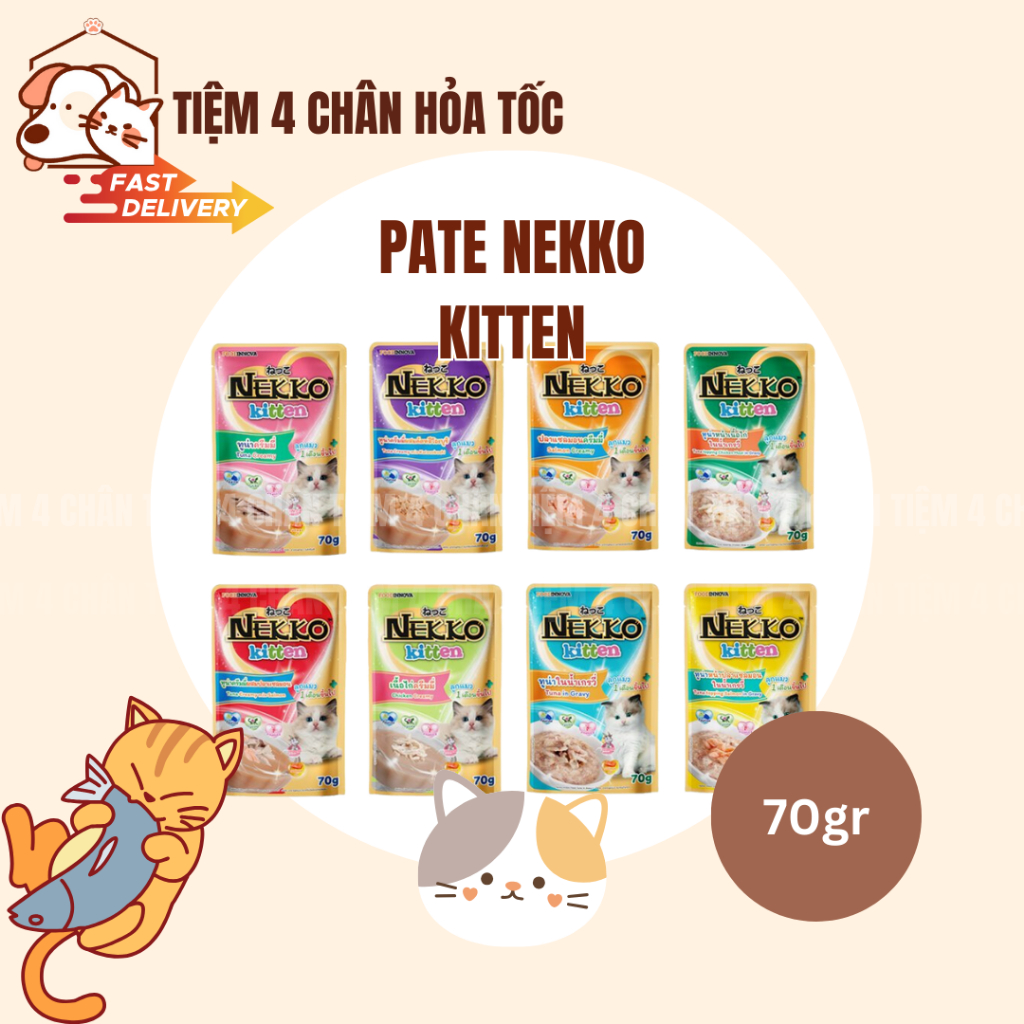 [70g] Thức ăn Pate Nekko Kitten cho mèo con các vị Mousse, Creamy, Gravy