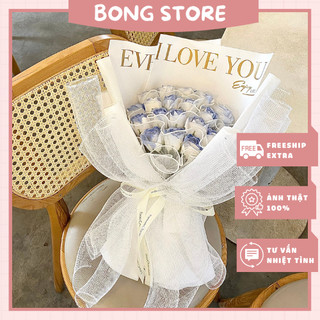 Bó hoa hồng sáp xanh loang mix lưới voan làm quà tặng sinh nhật, 14/2, 8/3, 20/10, 20/11