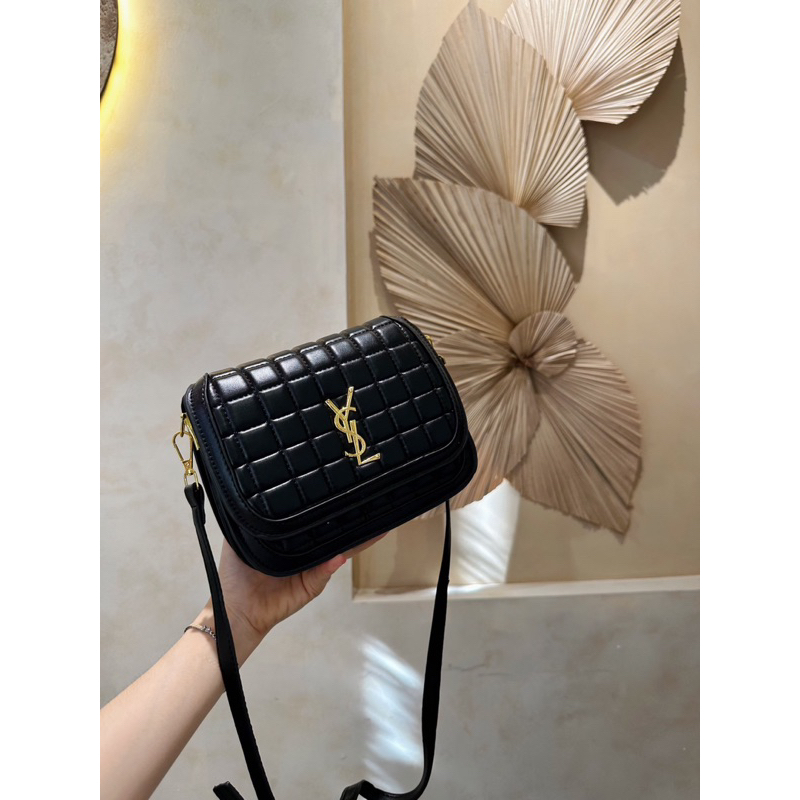 Túi đeo chéo ysl phối viền đen trắng sang chảnh 22cm