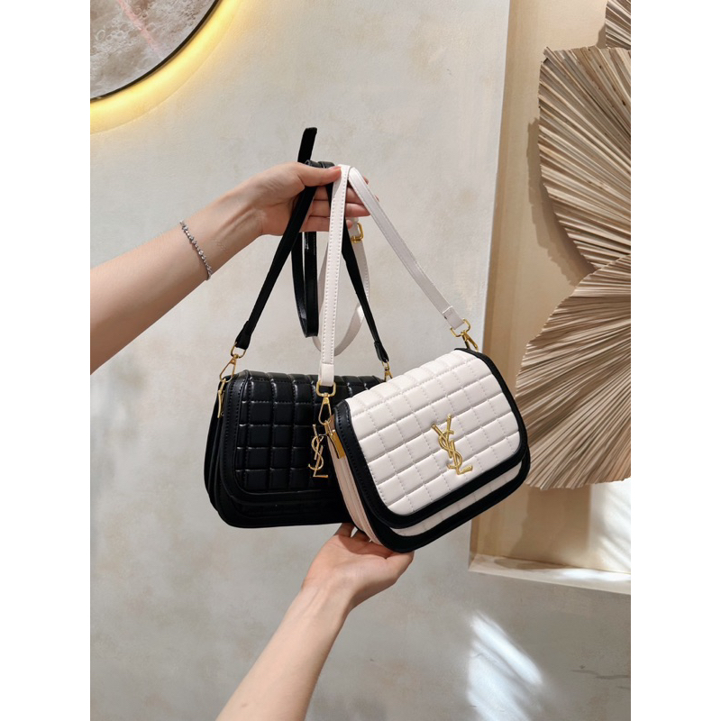 Túi đeo chéo ysl phối viền đen trắng sang chảnh 22cm