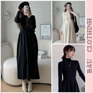  VÁY BẦU THU ĐÔNG DÀI TAY VL661 CHẤT LEN TĂM CỔ 3 PHÂN DÁNG XÒE TIỂU THƯ SANG CHẢNH - ĐẦM BẦU CÔNG SỞ XINH 