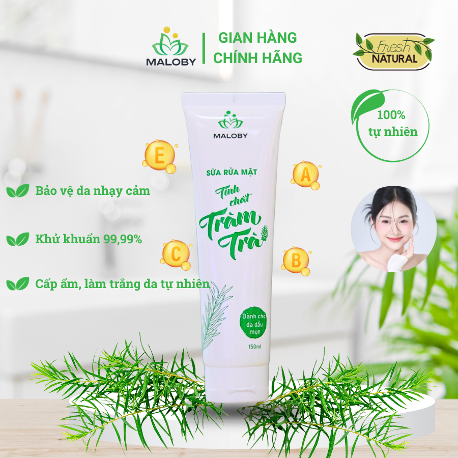 Sữa rửa mặt organic tràm trà Maloby làm sạch, giúp da sáng hồng khỏe mạnh dùng cho da nhạy cảm cho da dầu