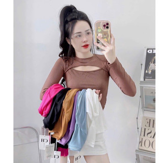 (new) [Hình Thật] Aó Croptop Siêu Hot Tay Dài Khoét Ngực Phong Cách Thời Trang Hàn Quốc Siêu Xinh Siêu Đẹp