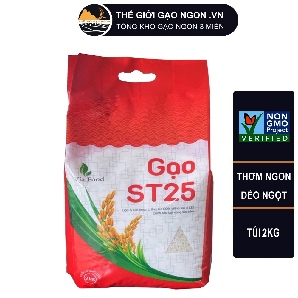 Gạo ST25 VJA túi 2Kg - Canh tác vùng lúa tôm - Cơm dẻo, thơm ngon- Giá Sỉ, Date mới