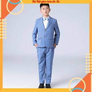 Bộ vest bé trai cao cấp cho trẻ em béo bụng to TQB149 3 chi tiết (Áo ghile + áo vest + quần tây) tặng nơ