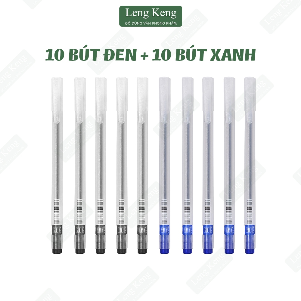 Bút gel LENG KENG Resun Combo 20 bút tặng 10 ngòi viết gel bút nước đen xanh đỏ mực khô nhanh ngòi 0,5mm bút gel đen mực