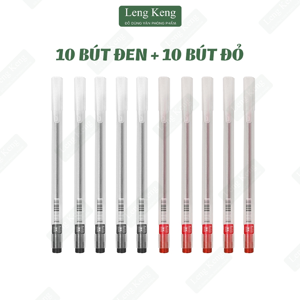 Bút gel LENG KENG Resun Combo 20 bút tặng 10 ngòi viết gel bút nước đen xanh đỏ mực khô nhanh ngòi 0,5mm bút gel đen mực