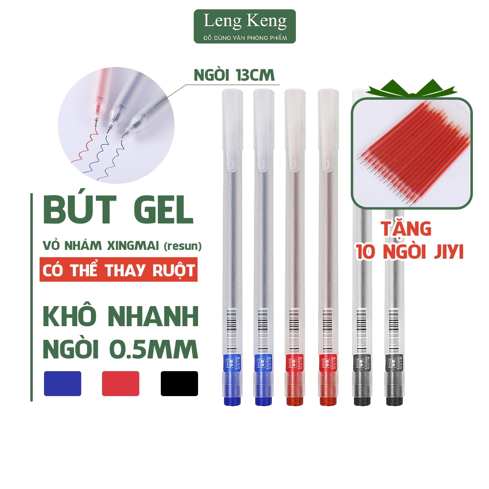 Bút gel LENG KENG Resun Combo 20 bút tặng 10 ngòi viết gel bút nước đen xanh đỏ mực khô nhanh ngòi 0,5mm bút gel đen mực