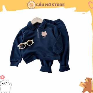 Set nỉ da cá, bộ đồ thu đông polo dài tay cho bé