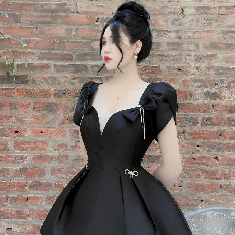 Váy tapta lưới ngực nơ dây đá