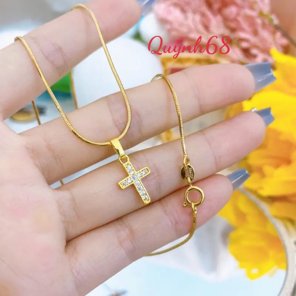 dây chuyền nữ mạ vàng,dây mì lụa kèm mặt thánh giá quỳnh68