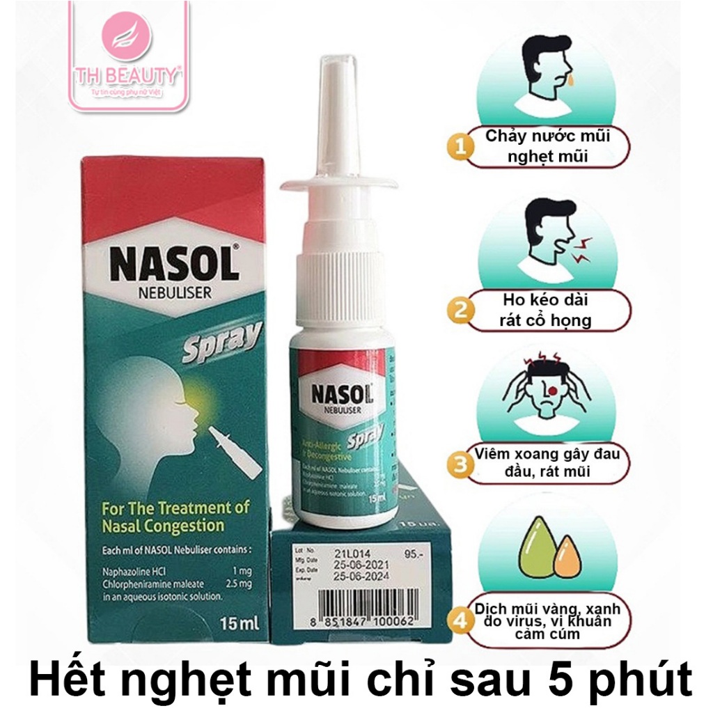 Xịt thông mũi, giảm xoang, nghẹt mũi Nasol Thái Lan 15ml, không còn nghẹt mũi chỉ sau 5 phút (Đọc kỹ mô tả)