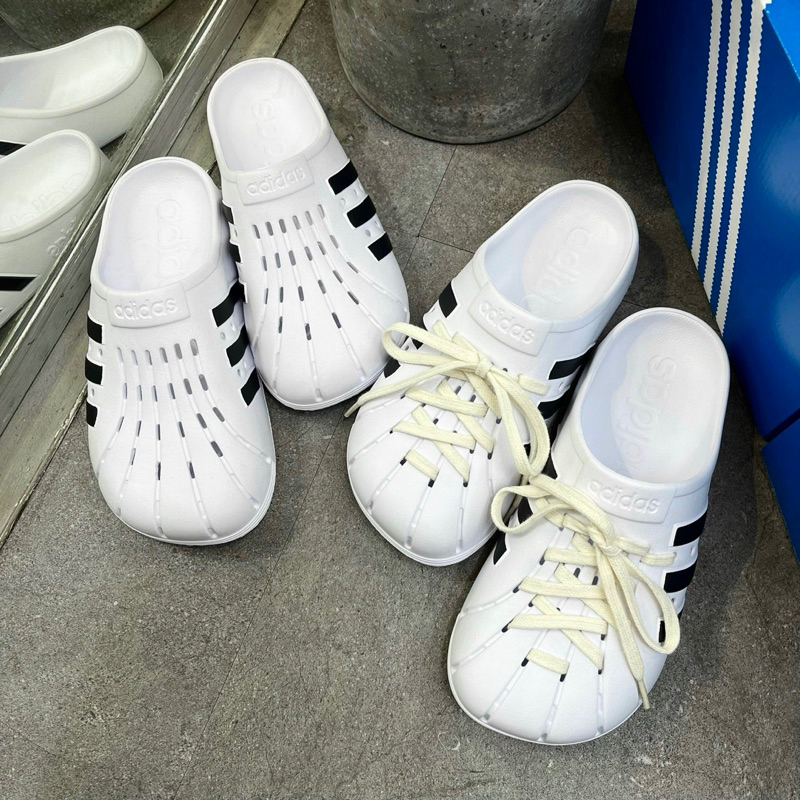 DÉP SỤC ADIDAS ADILETTE CLOGS WHITE BLACK  🔥