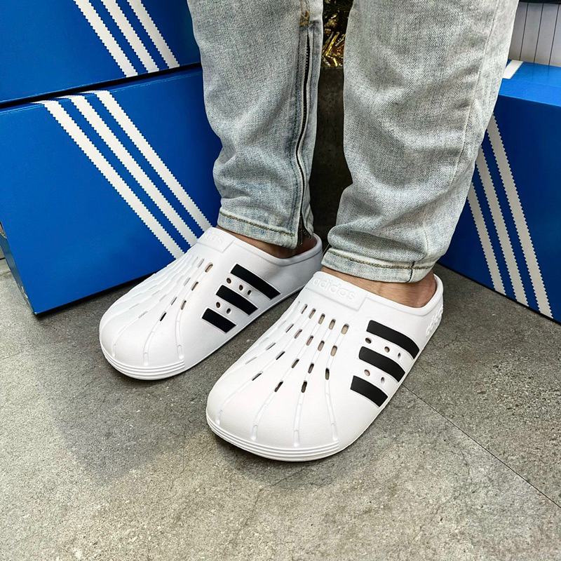 DÉP SỤC ADIDAS ADILETTE CLOGS WHITE BLACK  🔥