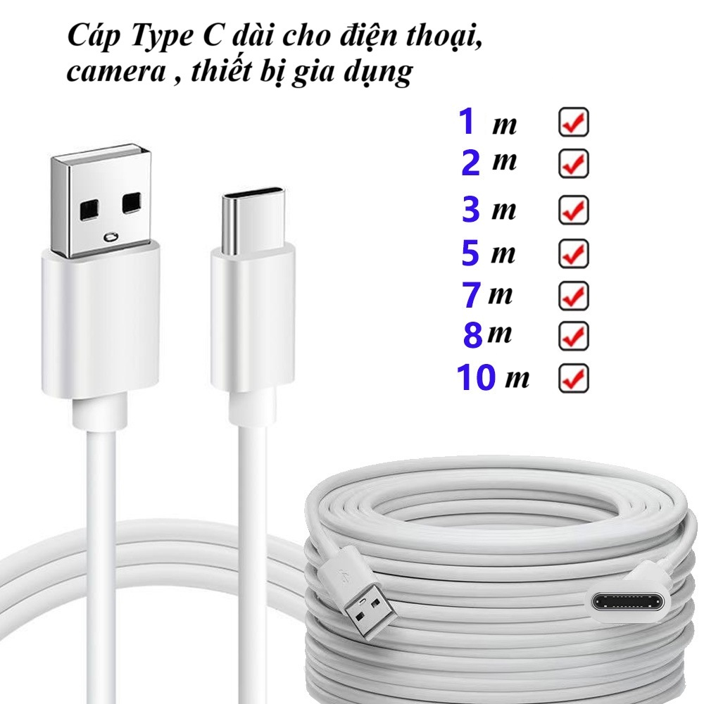 Dây Cáp Sạc Type C / Micro USB Dài  3M 5M 6M 7M 8M 10M Chuyên Dụng Cho Camera Điện Thoại, Monitor