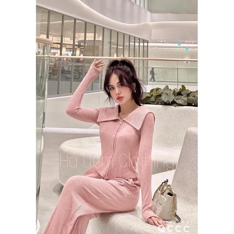 SET BỘ NỮ BIGSIZE BỘ QUẦN SUÔNG + ÁO TAY DÀI CỔ BẺ KHOÁ KÉO