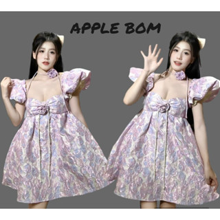 Đầm Trễ Vai Cổ Hoa Chất Vải Hoa In Nổi Cao Cấp Hàng Thiết Kế Loại 1 APPLE BOM 031