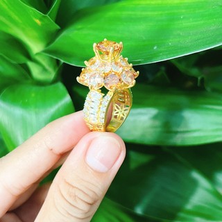 [Ngoài Đẹp Hơn Hình] Nhẫn Đá Tròn Màu Trà - Nhẫn Nữ Đẹp - Bền Màu, Không Đen Không Ngứa, Đủ Size, Hàng Y Hình