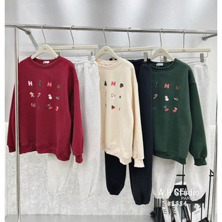 Sét áo SWEATER nỉ cổ tròn mix quần bo chân đi chơi Noel S8384