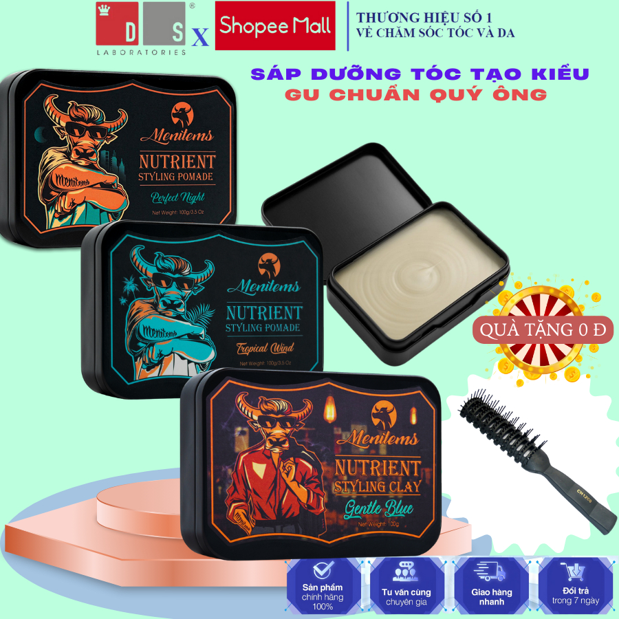 Sáp vuốt tóc Menitems, Sáp dưỡng tạo kiểu tự nhiên lên đến 16h, hương nước hoa lôi cuốn tặng lược