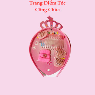 Bộ trang điểm tóc công chúa màu hồng cho bé gái